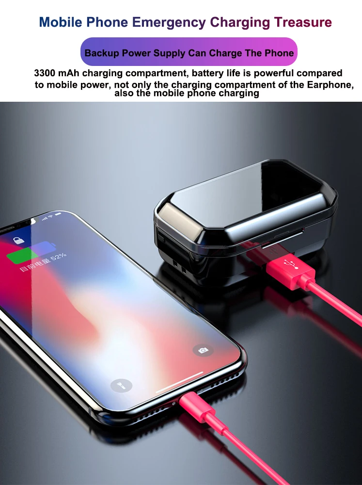 G02 TWS 5,0 Bluetooth наушники беспроводные наушники IPX7 водонепроницаемые стерео наушники 3300 мАч светодиодный умный внешний аккумулятор
