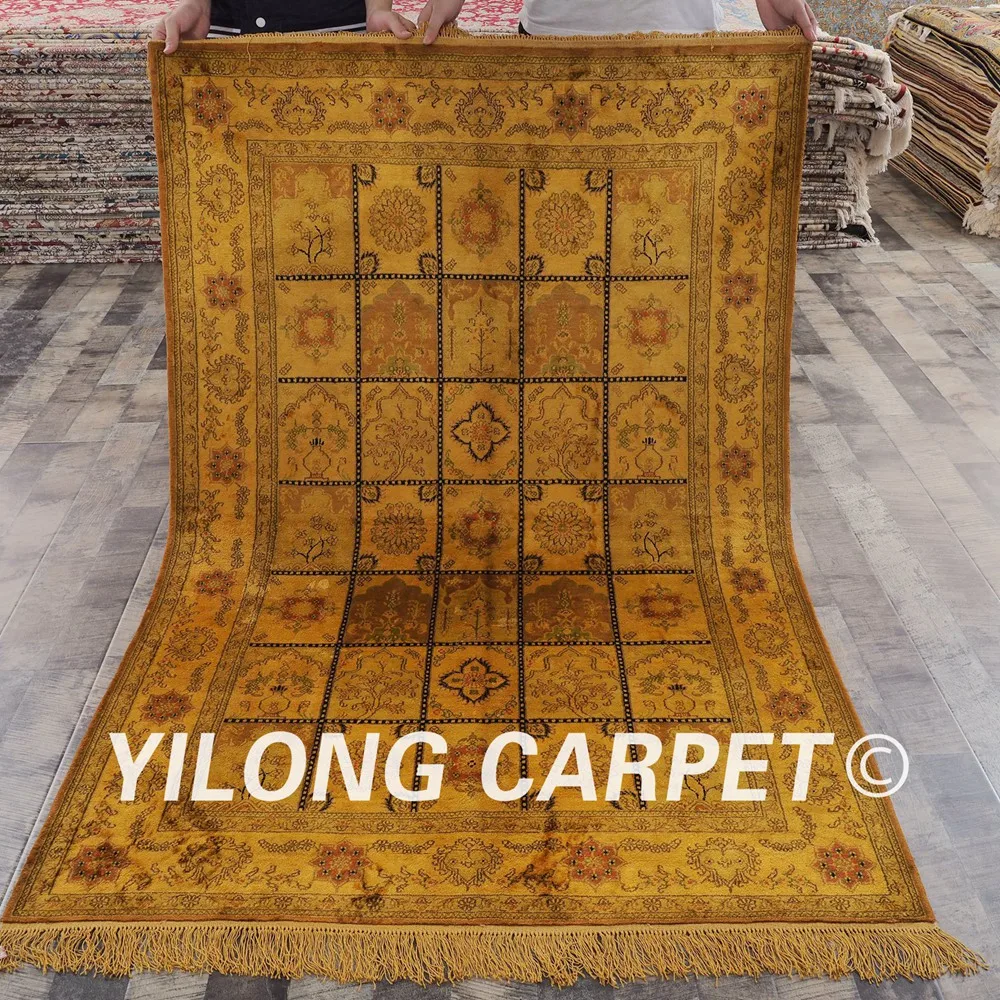 YILONG 4 'x 6' Шелковый коврик Тебриз ручной работы выгодный античный персидский