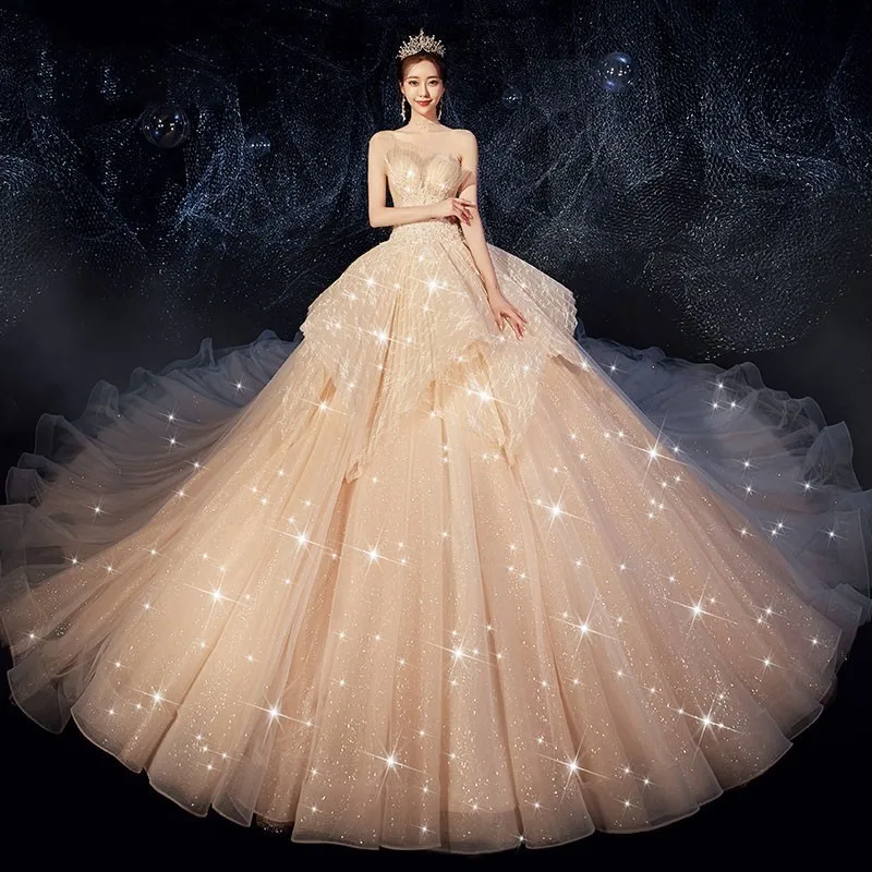 Бальное платье Vivian's Bridal блестящее с блестками и кружевной аппликацией 2019 |