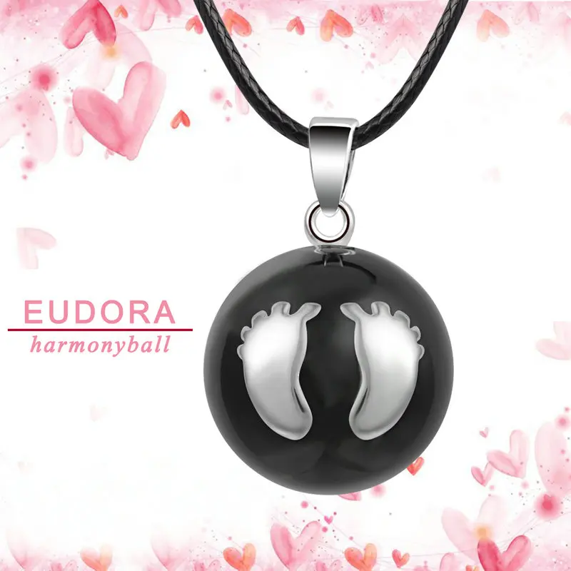 Подвеска Eudora для беременных черная с детскими следами|angel caller|maternity jewelryfootprint pendant |