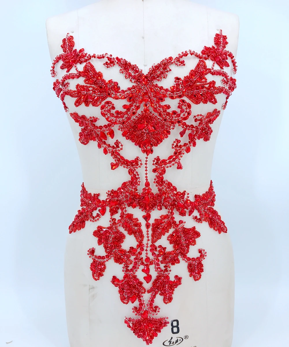 55*35 см Хрустальные нашивки ручной работы Пришивные красные стразы аппликация на