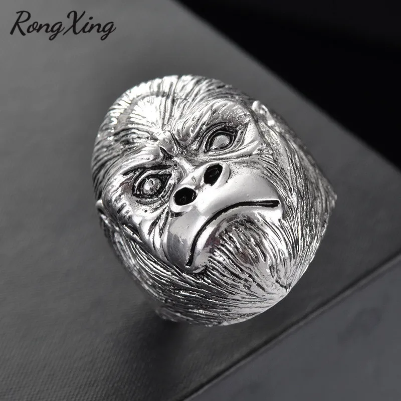 RongXing старинный панк креативный орангутанг кольца для мужчин модные ювелирные