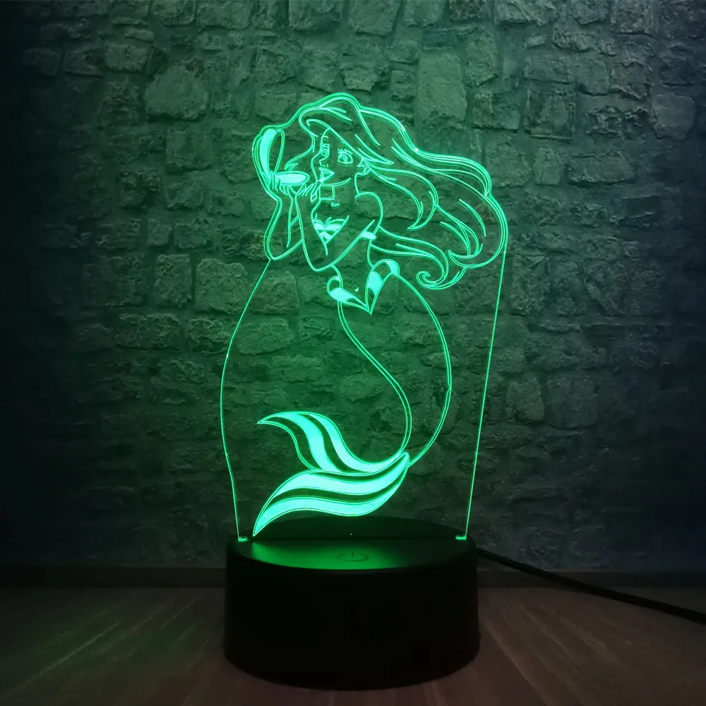 Сказочная Русалка принцесса 3D светодиодный светильник RGB многоцветный 7 цветов изменить прекрасный интерьер для комнаты девушки ночник Рождественский подарок