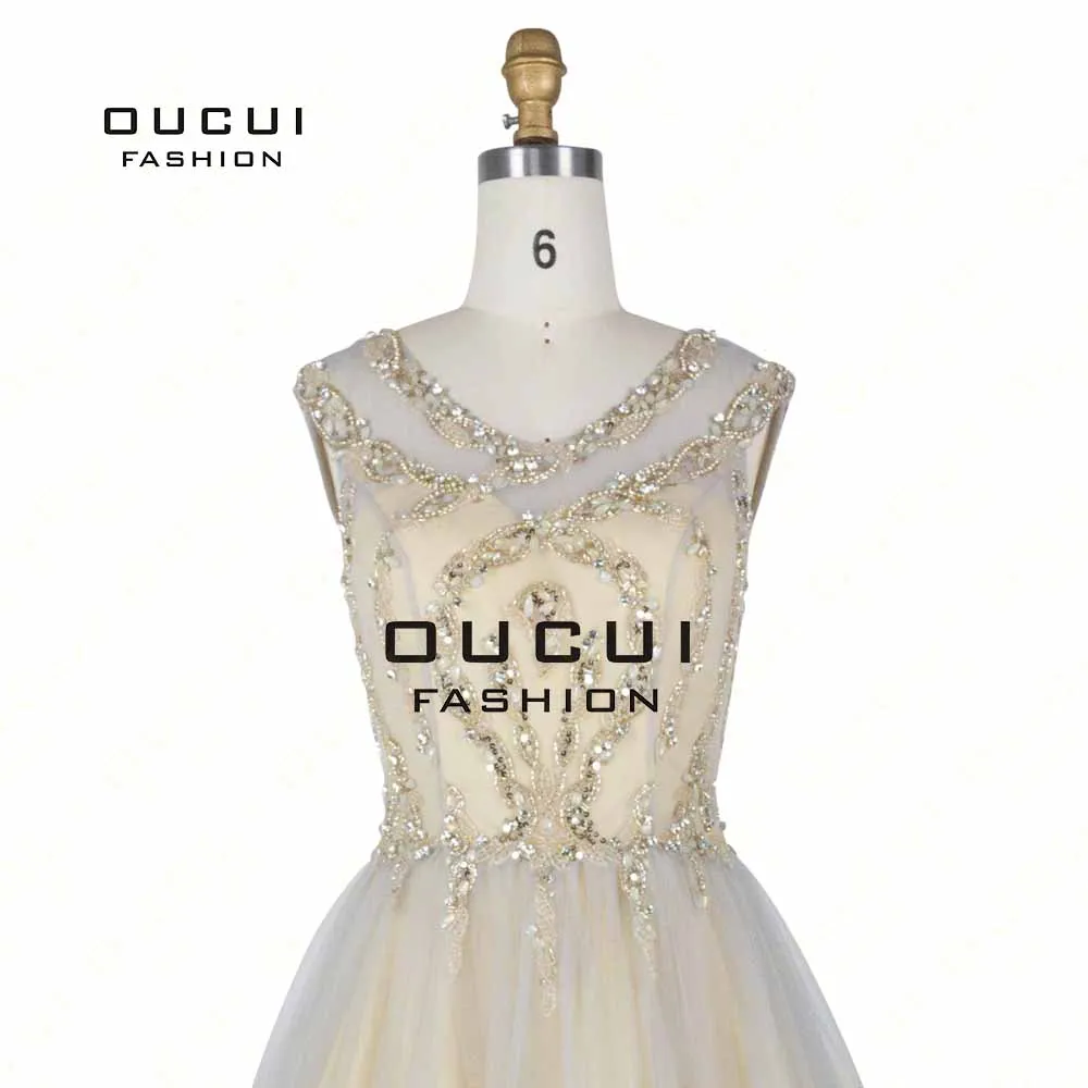 Tulle Open Back Crystal Sexy Prom Dresses Long Party Dress O-Neck Cap Sleeves Wear Elegant Ball Gown Vestidos Largos OL102754 | Свадьбы и