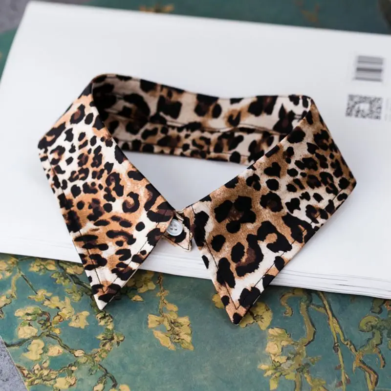 Fashion Leopard Print Collar Shirt Fake Tie Detachable False Lapel Blouse Top Women Clothes Accessories |