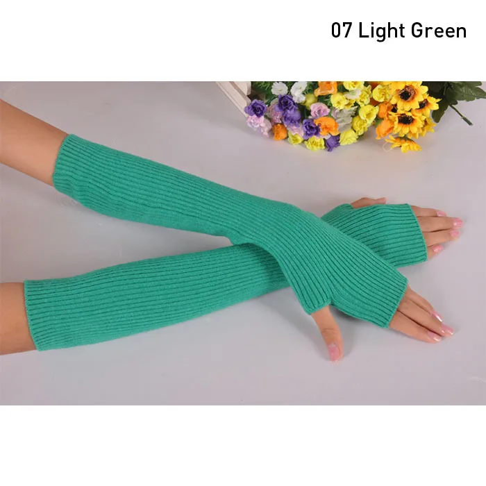 07 Light Green Зимние женские шерстяные митенки 40 см 50 см 60 см из тонкой шерсти перчатки без пальцев длинные теплые перчатки полу палец удлинитель руки теплые - Цвет: 07 Light Green
