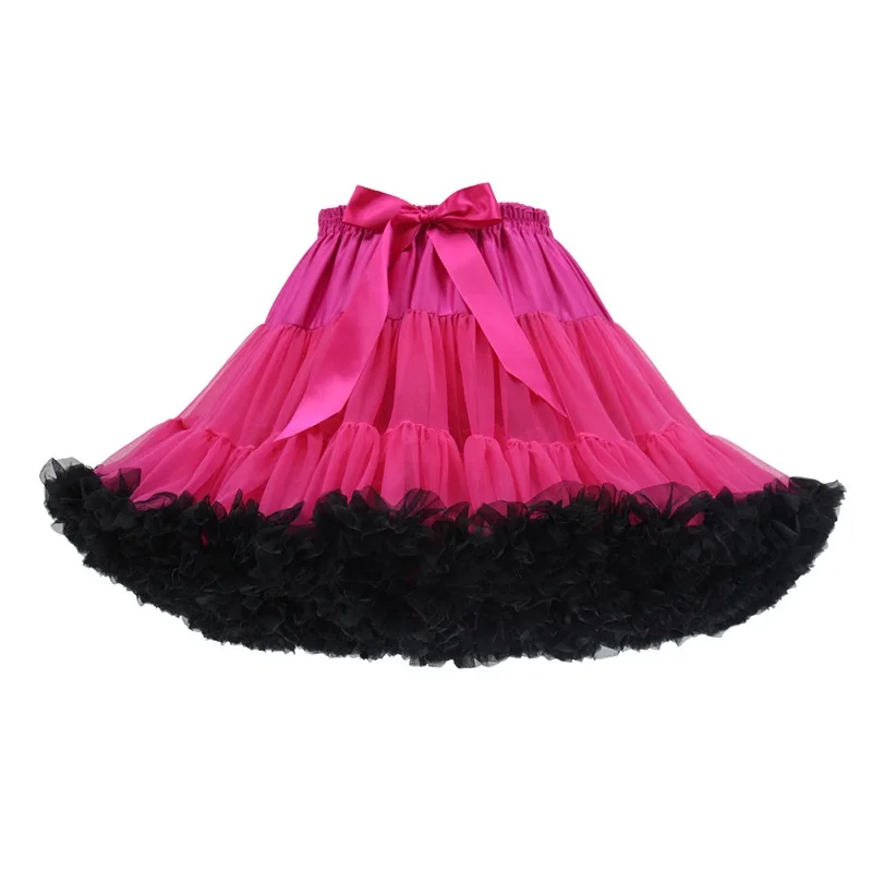 Fuchsia plus Black Короткая Пышная красная юбка в стиле Лолиты для костюмированной вечеринки, кринолин, розовое Тюлевое платье на Хэллоуин, Нижняя юбка, рокабилли, юбка-пачка для взрослых, jupon femme - Цвет: Fuchsia plus Black