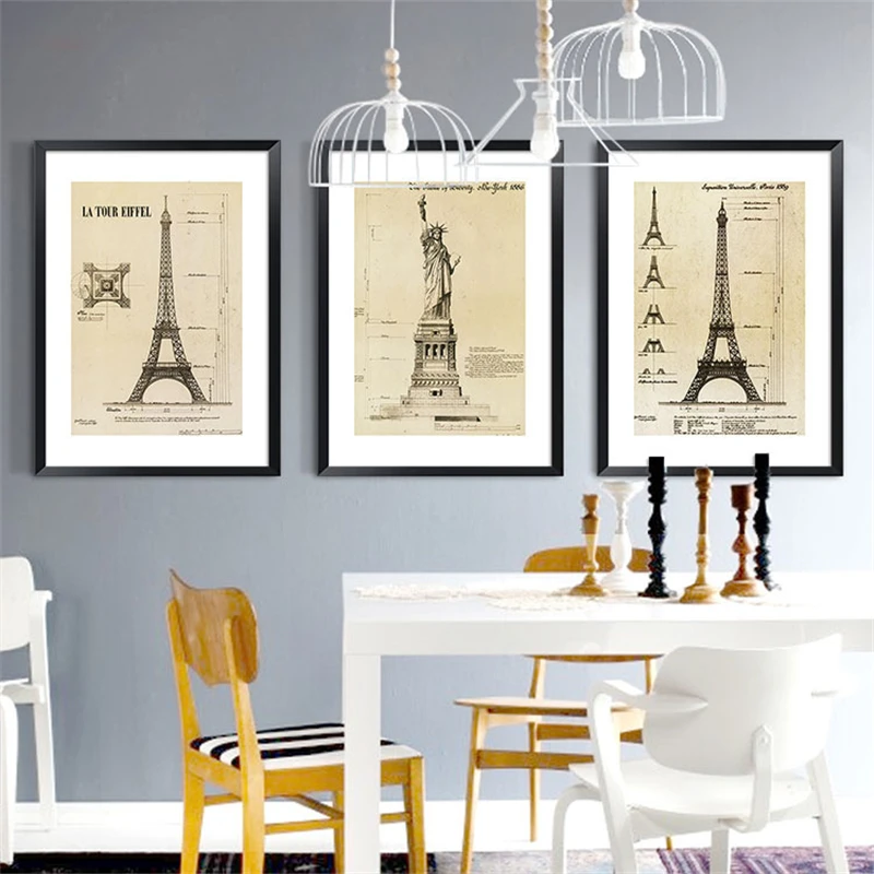 Триптих HAOCHU Ретро американский Статуя Свободы Холст Картина стене плакат Париж