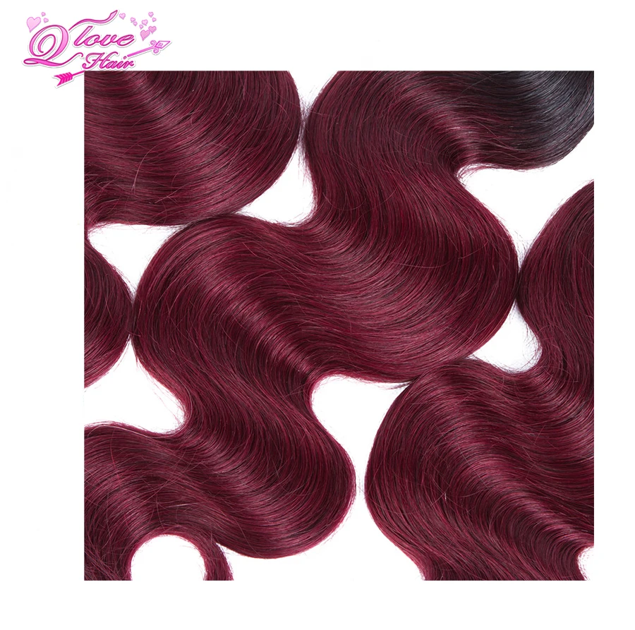 Queen Love Hair предварительно цветные Омбре перуанские Волосы на теле 1B 99J/бордовый