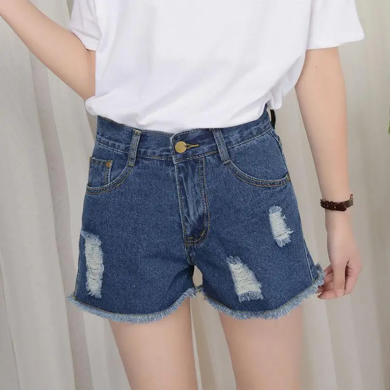 

Fashion holes jeans woman 2017 new Brands Summer -Short Pants Denim tassel thin loose Harajuku wide leg Jeans