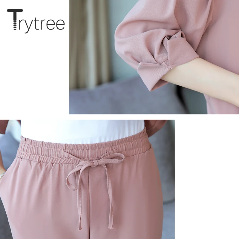 Trytree лето осень женский комплект из двух предметов однотонный офисный женский пальто на пуговицах+ Брюки с карманами эластичный пояс костюм повседневный комплект из 2 предметов