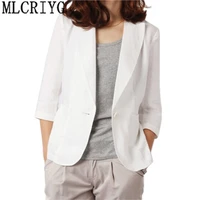 summer women slim linen blazer coat 2019 plus size 3xl casual short jacket tops one button suit lady blazers work wear lx139