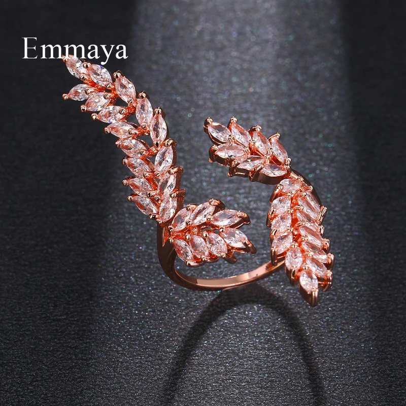 Emmaya, изысканное блестящее кольцо в форме листа, кубический циркон, регулируемое кольцо для женщин, золотой цвет, кристалл, Bague, подарок, ювелирные изделия, вечерние