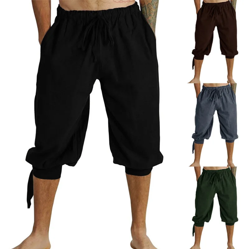 Men Medieval Renaissance Viking Pirate Pants Cosplay Costume Loose Pants Horseman Peasant Castaways Costume Bloomers Trousers