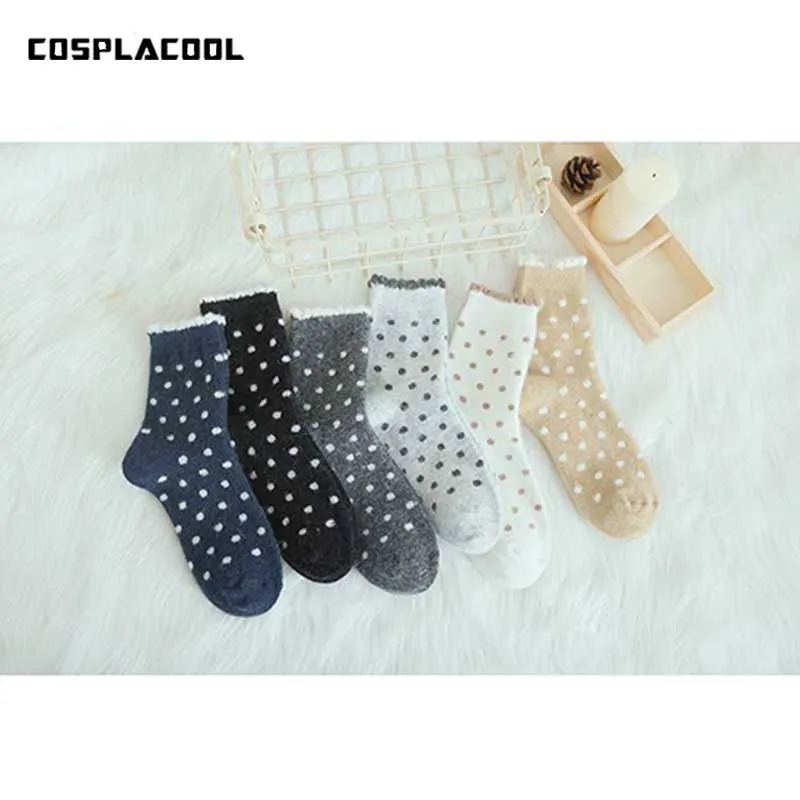

[COSPLACOOL]Dot Pattern Wool Warmer Cute Socks Women Reto Edge Meias Funny Socks Lovely Sox Candy Color Calcetines Mujer