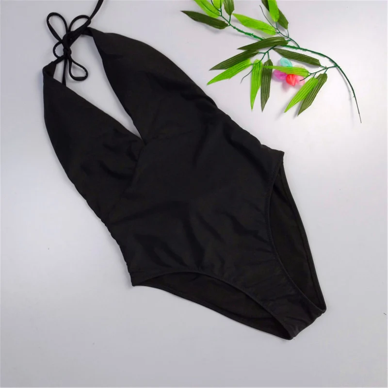 Плюс размер Цельный купальник женский 2018 v-образный вырез боди с высоким вырезом