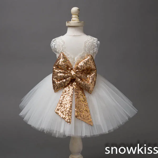 Белые/цвета слоновой кости Милые Платья с цветочным узором для девочек золотыми