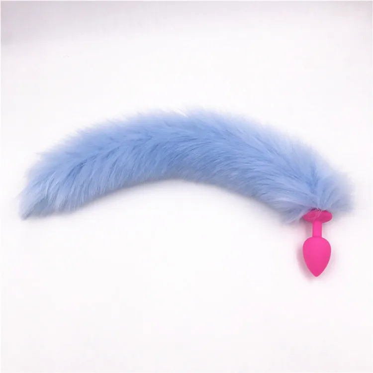 Анальная пробка с голубым хвостом 40 см металлическая секс-игрушки эротическая