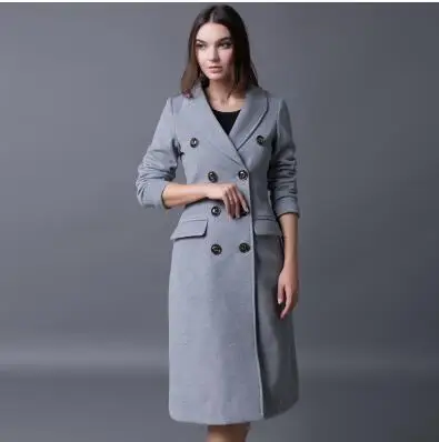Длинное кашемировое пальто Женское 2020 тонкое двубортное шерстяное женская