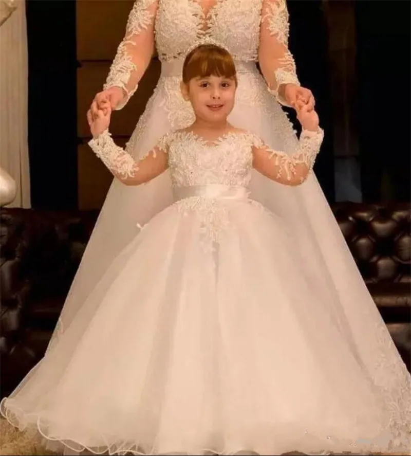 white same as image Белое Тюлевое платье с длинными аппликациями и открытой спиной для девочек на свадьбу; Новое поступление; платья для дня рождения для девочек; платья для первого причастия - Цвет: white same as image