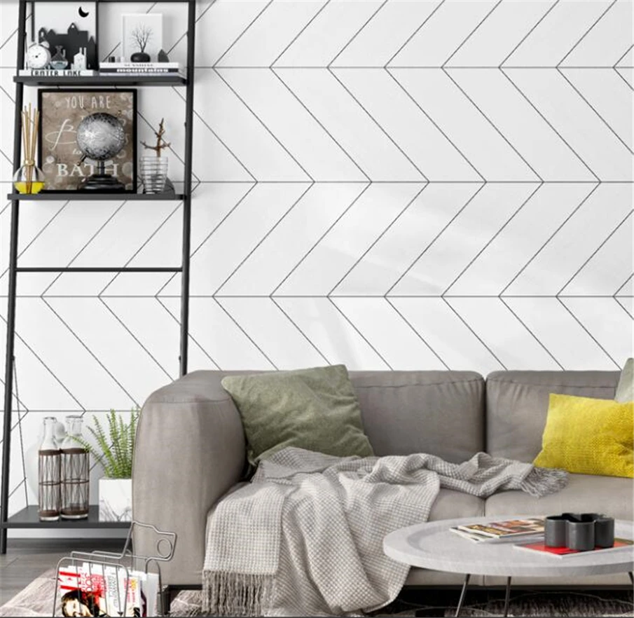 wellyu Nordic style wallpaper ins modern minimalist white wood grain geometric dining room living background | Обустройство дома