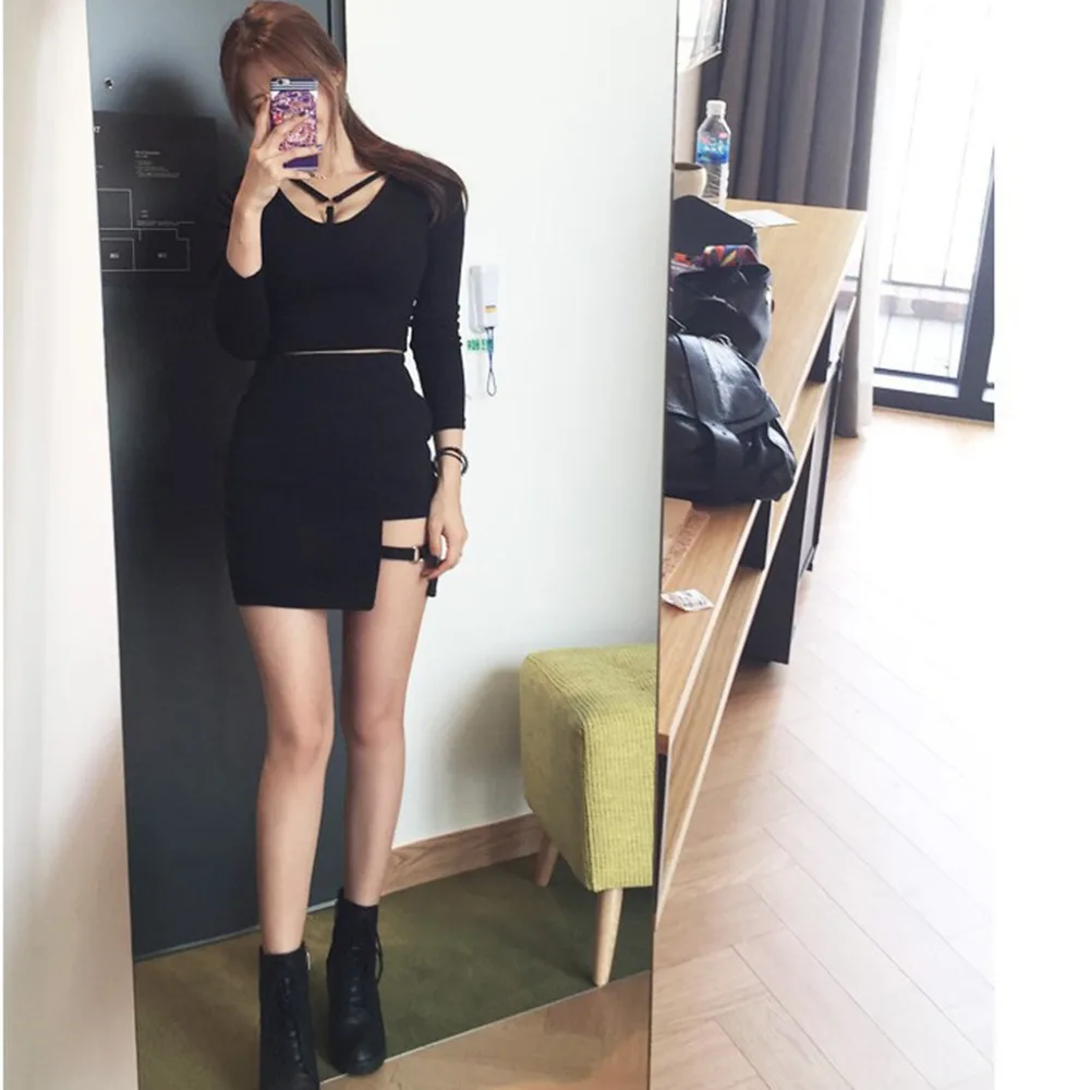 Korean Style Black Package Hip Skirts Gap Irregular Hem Pencil Micro Mini Skirt | Женская одежда