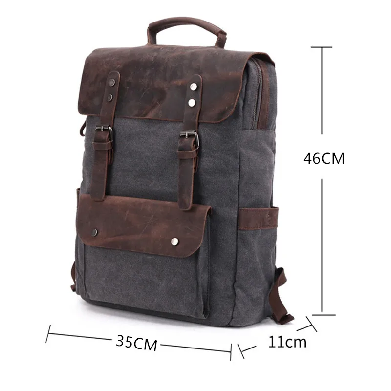

Waterproof Canvas Vintage Backpack Men Large Travel Rucksack Laptop Bag Real Cow Leather Bagpack College Students School Bookbag