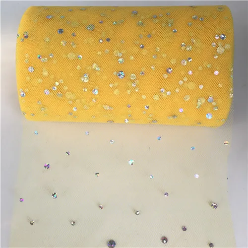 AQ13 gold yellow 25 ярдов 13 см Блестящий рулон тюля с блестками катушка пачка свадебное украшение Тюль рулоны органза марля элемент настольная дорожка Mariage - Цвет: AQ13 gold yellow