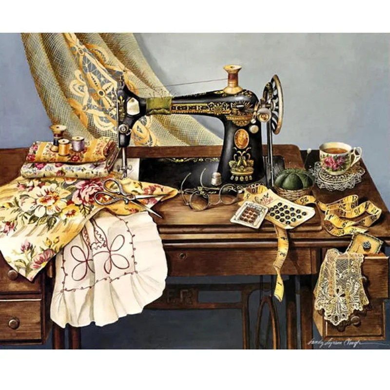 Вышивка крестиком картина из страз Старинная швейная машина 5D алмазная живопись