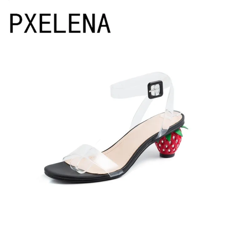 Женские Прозрачные Сандалии PXELENA дизайнерские сандалии на каблуке с клубникой