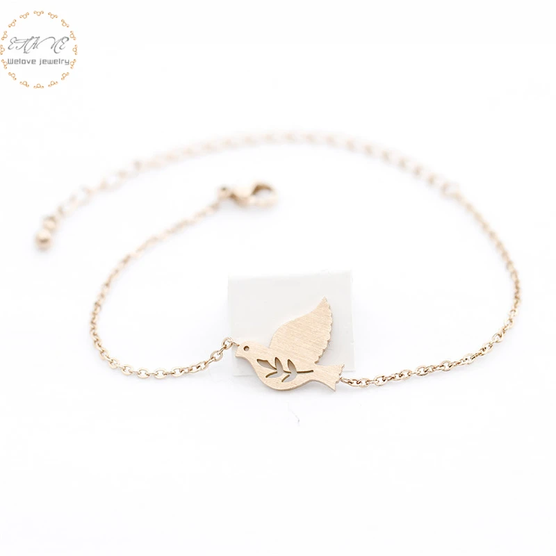 

Aninal Jewelry Rose Gold Delicate Petite Dove Bracelets For Women Bridesmaid Gift Stainless Steel Charm Bijoux Femme 2018