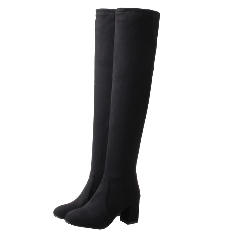 Женские сапоги выше колена с квадратным носком из искусственной замши на молнии |