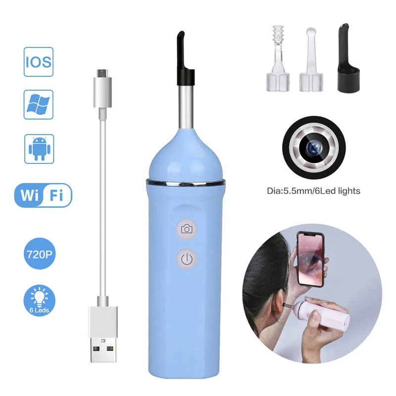 HD 720P Wi Fi ухочистка отоскоп интегрированный 5 мм Беспроводной безопасные с