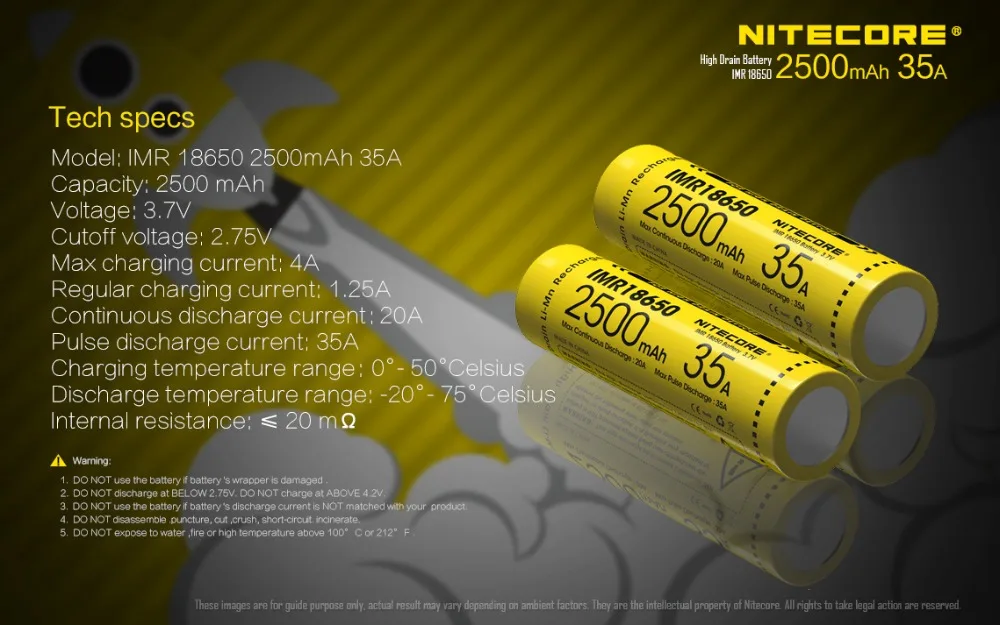 4 шт. Nitecore IMR18650 IMR 18650 2500 мАч 35A 3 7 В литий-ионная аккумуляторная батарея высокого