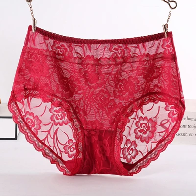 winered Jerrinut, женское нижнее белье, трусики размера плюс, бесшовные трусы, женские хлопковые Сексуальные Кружевные Прозрачные Трусики с высокой талией, нижнее белье - Цвет: winered