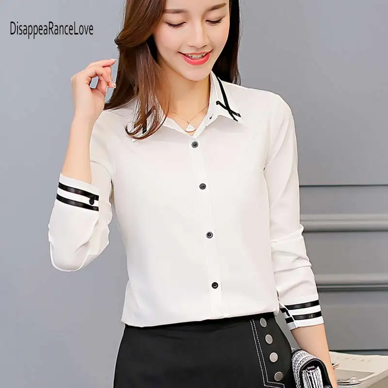 

2021 Fashion female elegant turndown collar white blouses Chiffon turn down collar shirt Ladies tops school blouse Women