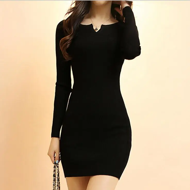 Женское трикотажное платье свитер с V образным вырезом|dress for|dress for womensweater dress |