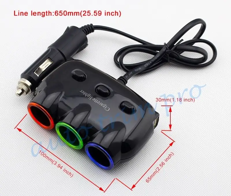 Универсальный прикуриватель с 3 розетками + 2 USB порта|socket cigarette lighter|3 sockets cigarette3 |