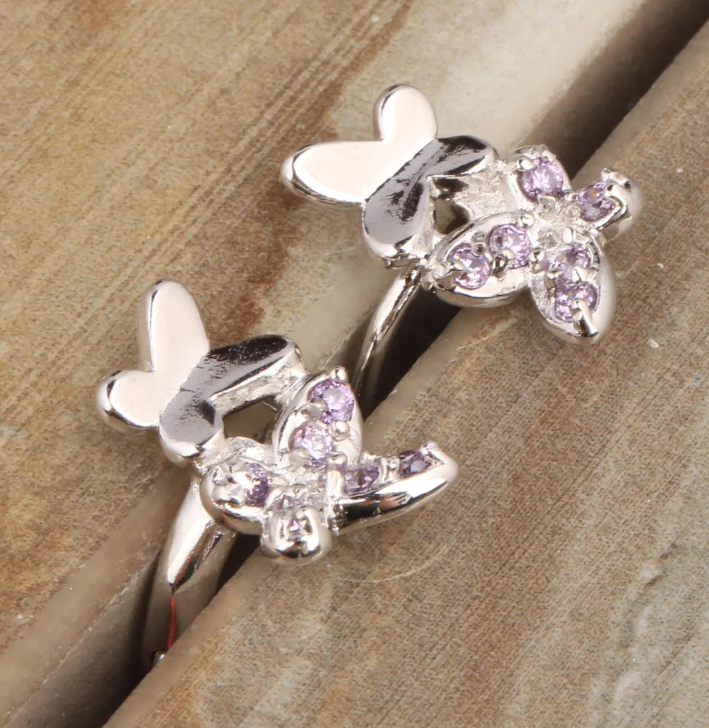 

New Arrival Butterfly Purple Zircon Silver Plated Argent Huggie Hoop Earring AAA+ S5402