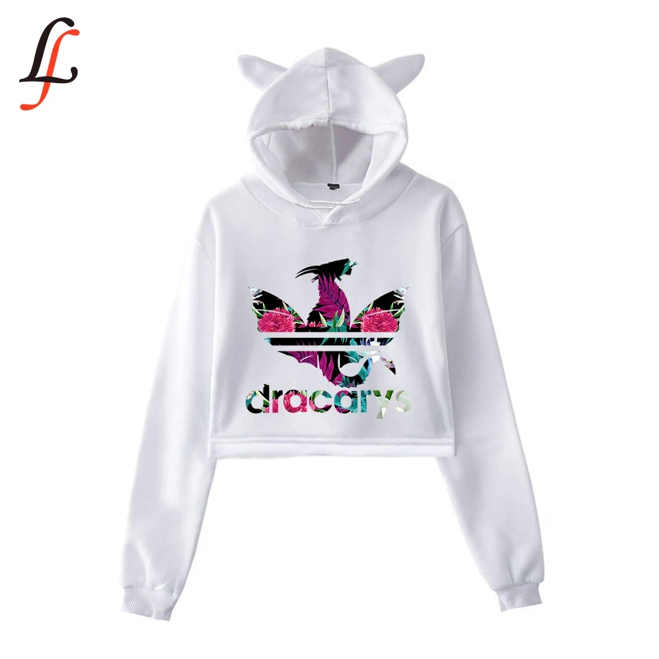 Игра престолов Dracarys кошачьи ушки Обрезанные толстовки женские с длинным рукавом