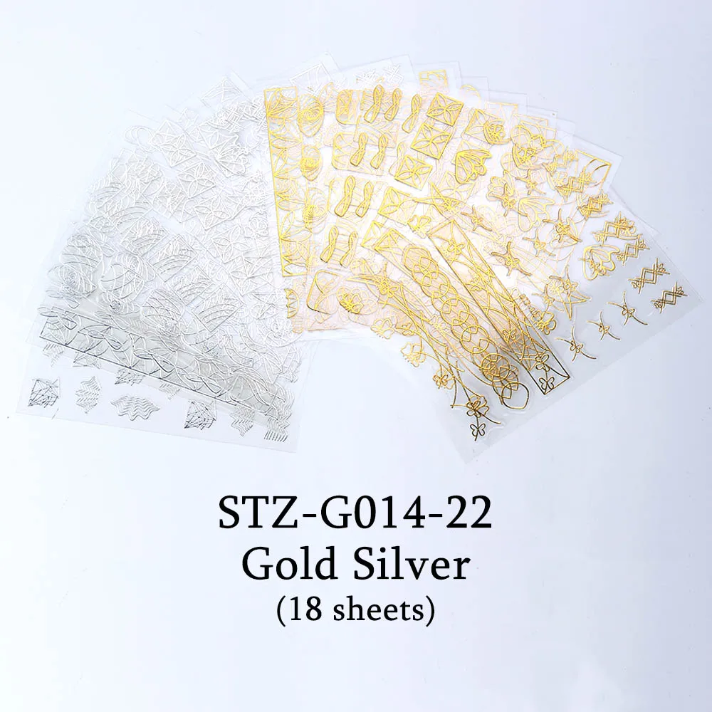 014-22 Gold Silver Золотая проволока, наклейки для ногтей, волнистая линия, слайдеры, серебряная полоскающая лента, Переводные картинки для дизайна ногтей, 3D клей, маникюрные украшения, BESTZG14-20 - Цвет: 014-22 Gold Silver
