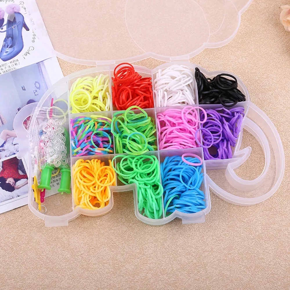 

2021 HATOSTEPED Children cute Butterfly Box Rainbow Bands Loom DIY Bracelet Colorful Loom Bands Rubber Elastic Charm Braided toy