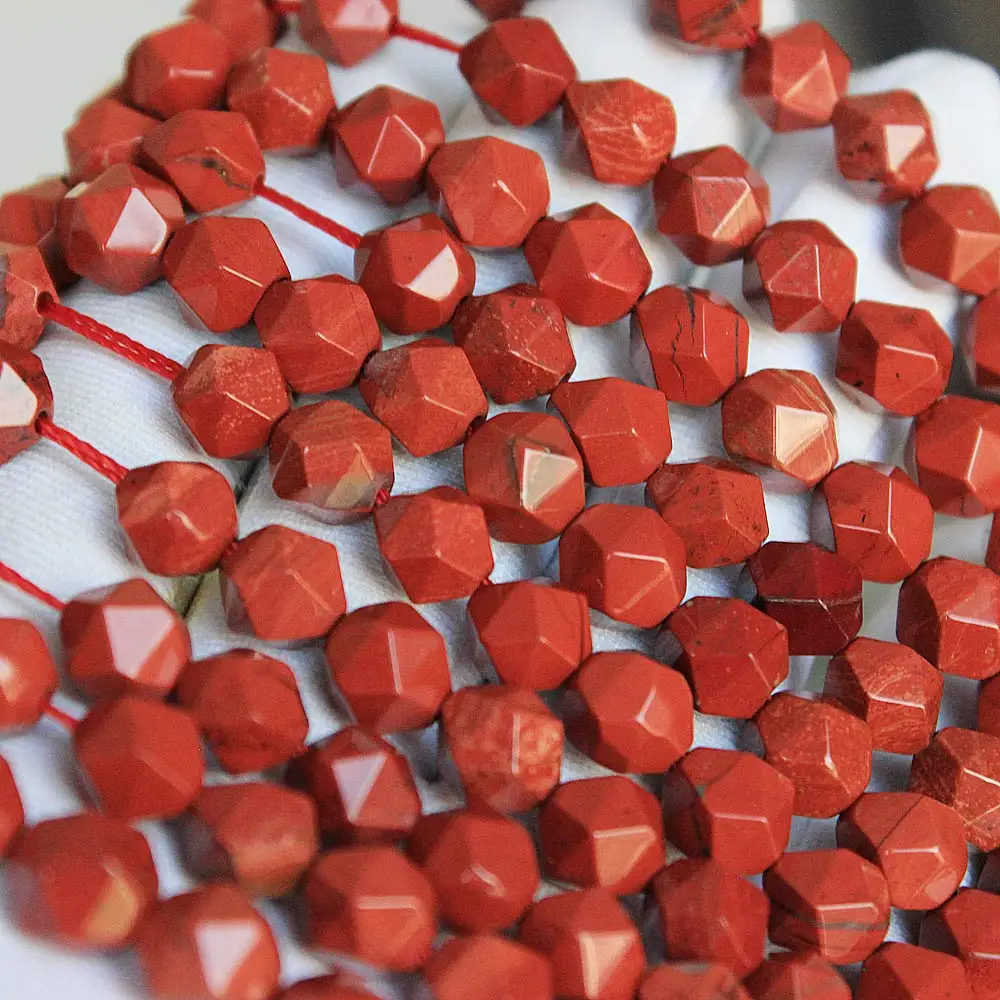 MJDCB Лучшие Продавцы бусины из натурального камня граненый полигон красный яшма