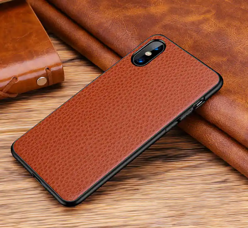 brown Чехол из натуральной кожи для Iphone XS Max, задняя крышка, антидетонационный Полный протектор, чехол для Iphone XS, кожаный чехол, корпус - Цвет: brown
