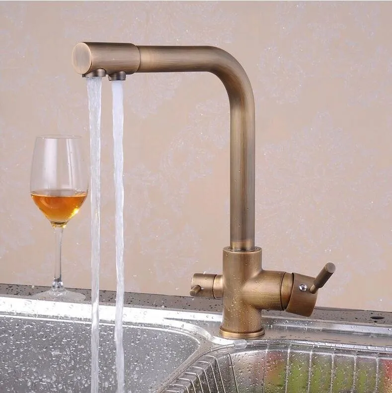 Роскошный Твердый латунный три потока кухонный кран для очистки воды смеситель и