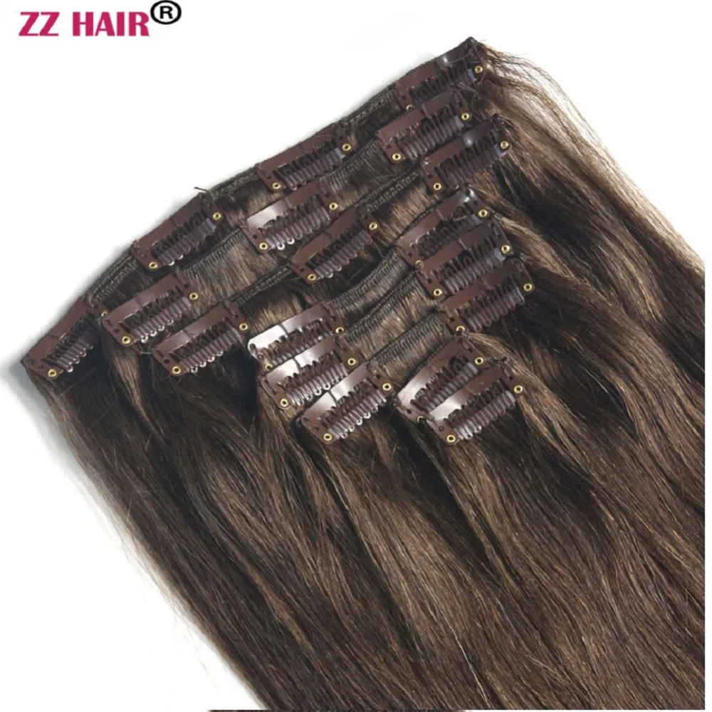 ZZHAIR 100 г 160 16 26 дюймов набор из 8 прямых натуральных человеческих волос с зажимом