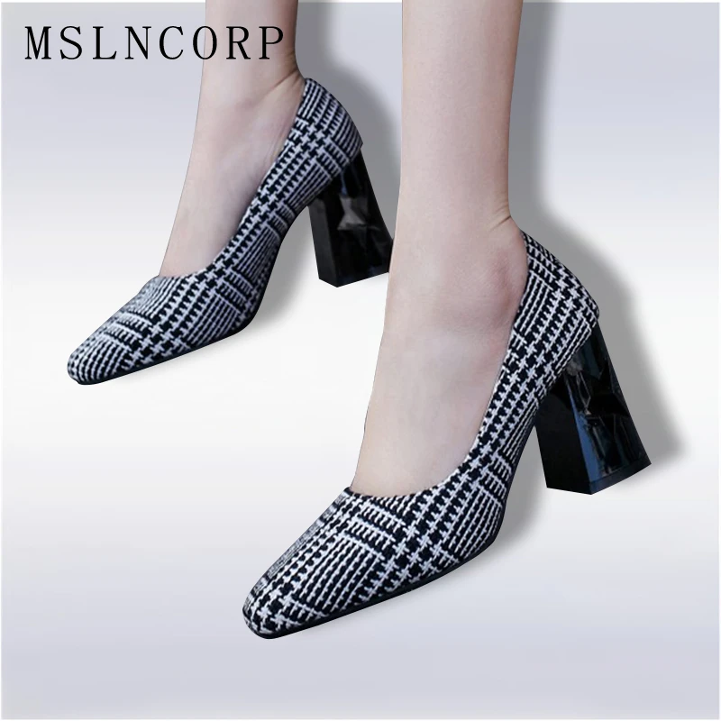 

Plus Size 34-48 Women Slip On Pumps Sexy Retro High Thick Heels Shoes Dress Ladies Elegant strange heels all-match office pumps
