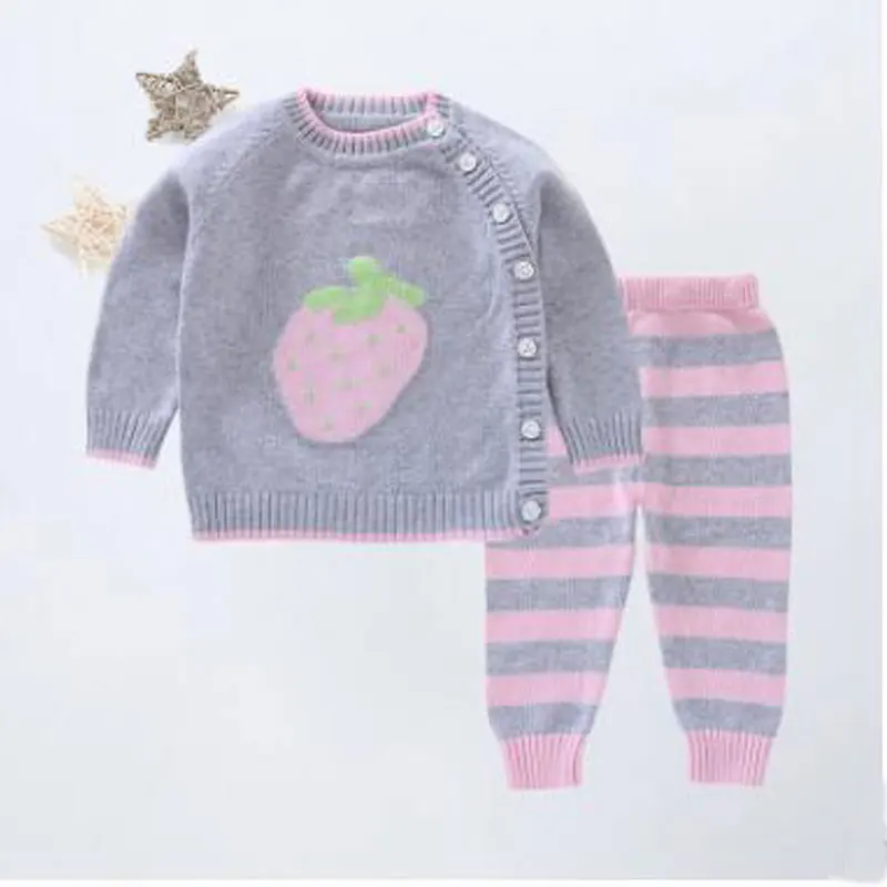 Комплекты одежды с длинными рукавами для новорожденных; Модный зимний теплый костюм для маленьких девочек; шерстяная вязаная одежда с героями мультфильмов для маленьких мальчиков - Цвет: as the photo