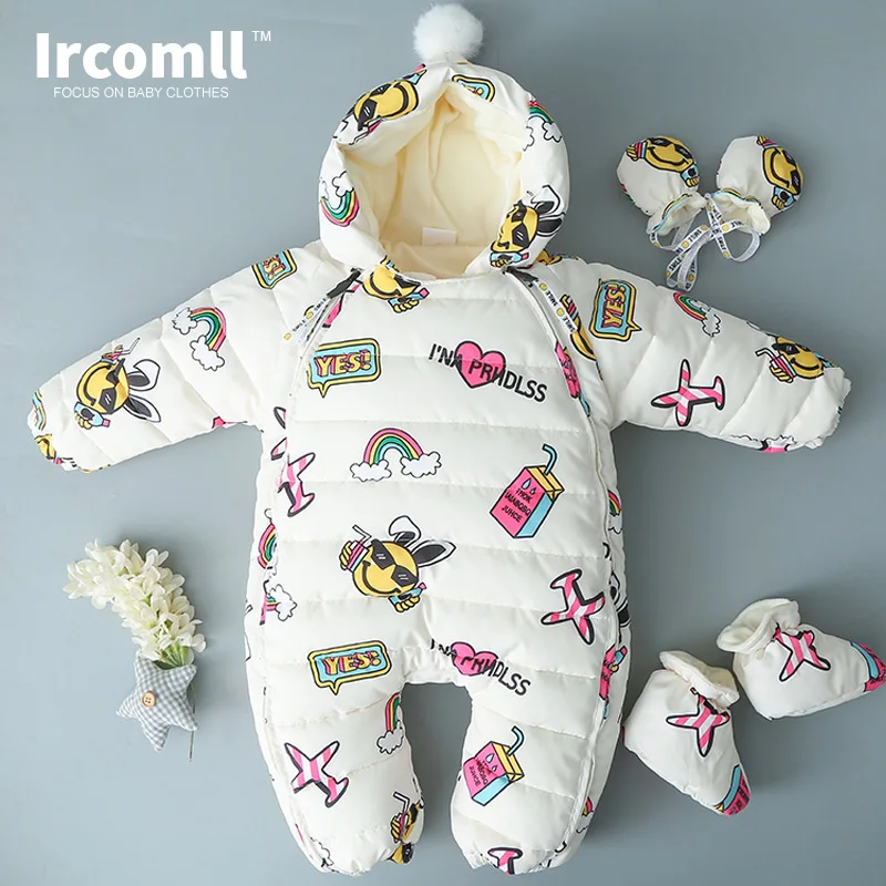 White lightning Ircomll/плотные комбинезоны с капюшоном для холодной зимы с рисунком граффити и перчатками; флисовая подкладка; Детский комбинезон; Детские Пуховые хлопковые комбинезоны - Цвет: White lightning