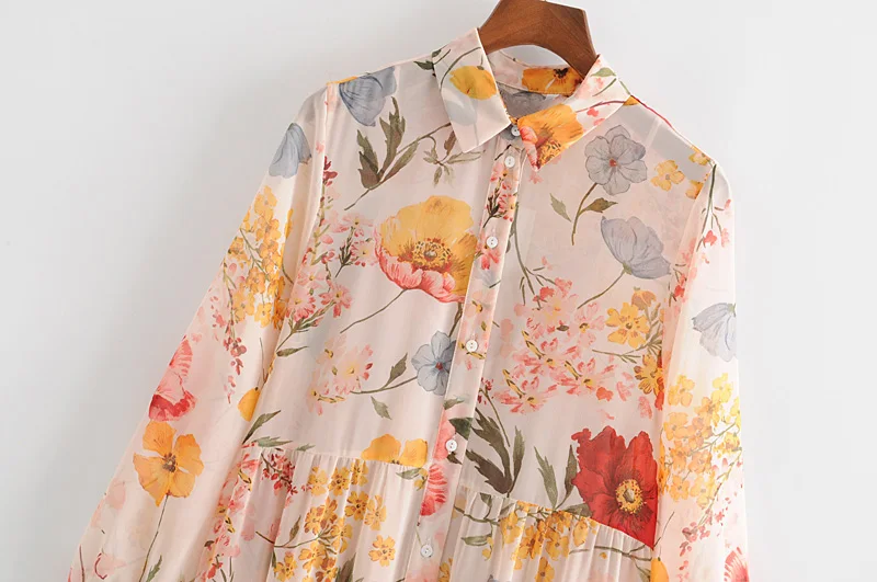 Летнее платье 2019 Повседневная длинное женщины печати шифоновое Длинные рукава